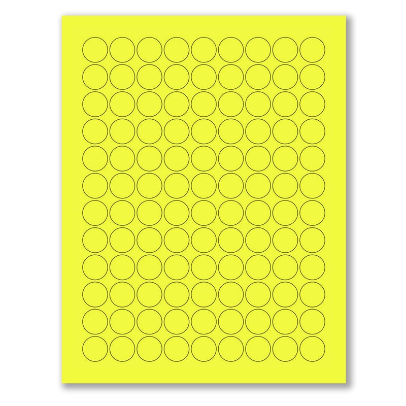 NextDayLabels 8-1/2 × 11" ملصقات نيون ملونة عالية الإضاءة فلوريسنت لطابعة الليزر والحبر (فلوريسنت أصفر، 3/4" دائري - 108 لكل صفحة | 2700 ملصق)  - Image 1